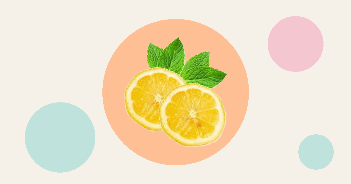 Lemon slices and fresh mint on a peach circle